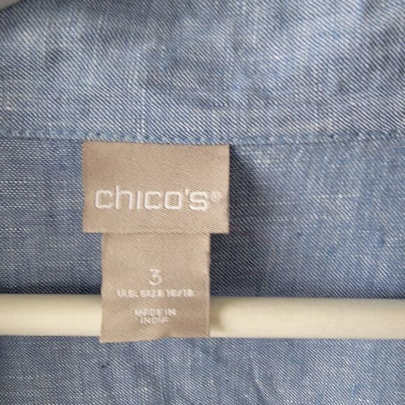Chicos Womens 100% Linen Cross Utility Jacket sz 16/18 Drawstring Snap Down Blue - Picture 8 of 9